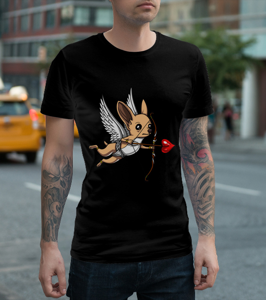 Chihuahua Cupid With Bow And Heart Arrow Wings T-Shirt
