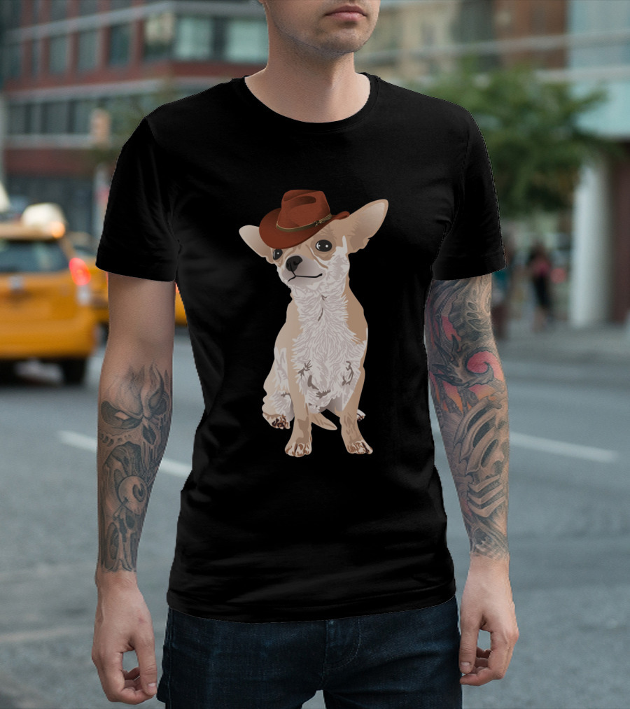 Chihuahua Cowboy With Brown Hat T-Shirt
