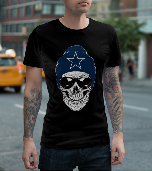 Dallas Cowboys Skull With Star Beanie And Sunglasses T-Shirt