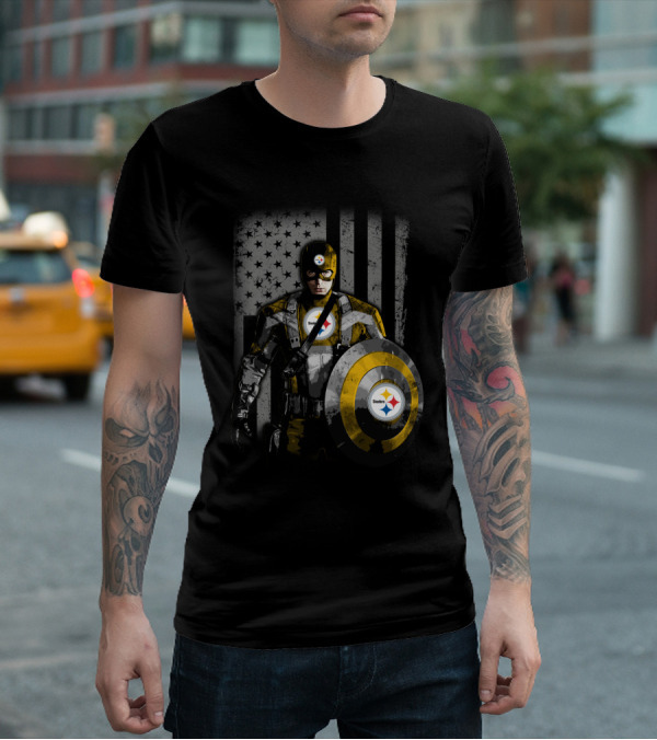 Pittsburgh Steelers Superhero Tribute With Shield And Stars T-Shirt