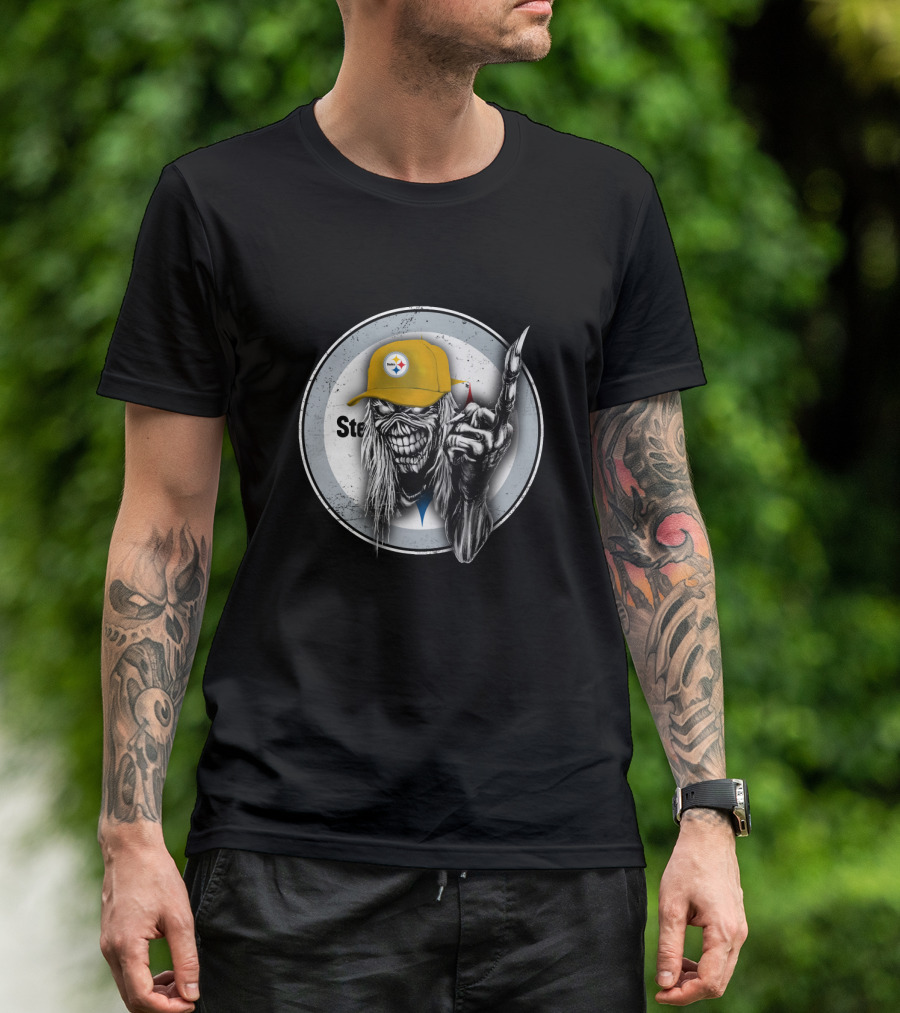 Pittsburgh Steelers Grim Reaper With Logo Cap T-Shirt