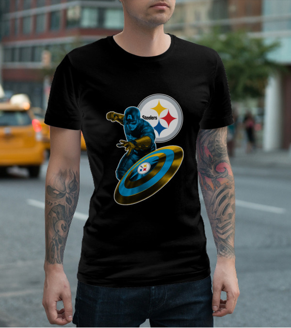 Captain America Pittsburgh Steelers Shield T-Shirt