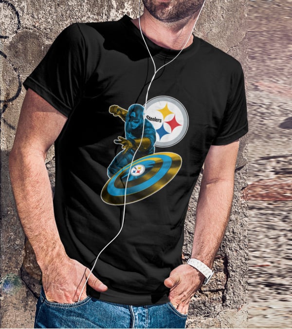 Captain America Pittsburgh Steelers Shield T-Shirt