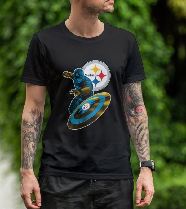 Captain America Pittsburgh Steelers Shield T-Shirt