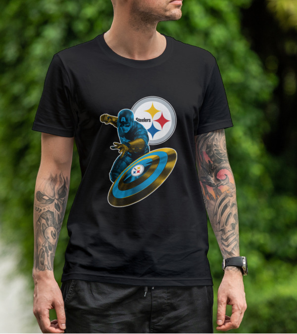Captain America Pittsburgh Steelers Shield T-Shirt