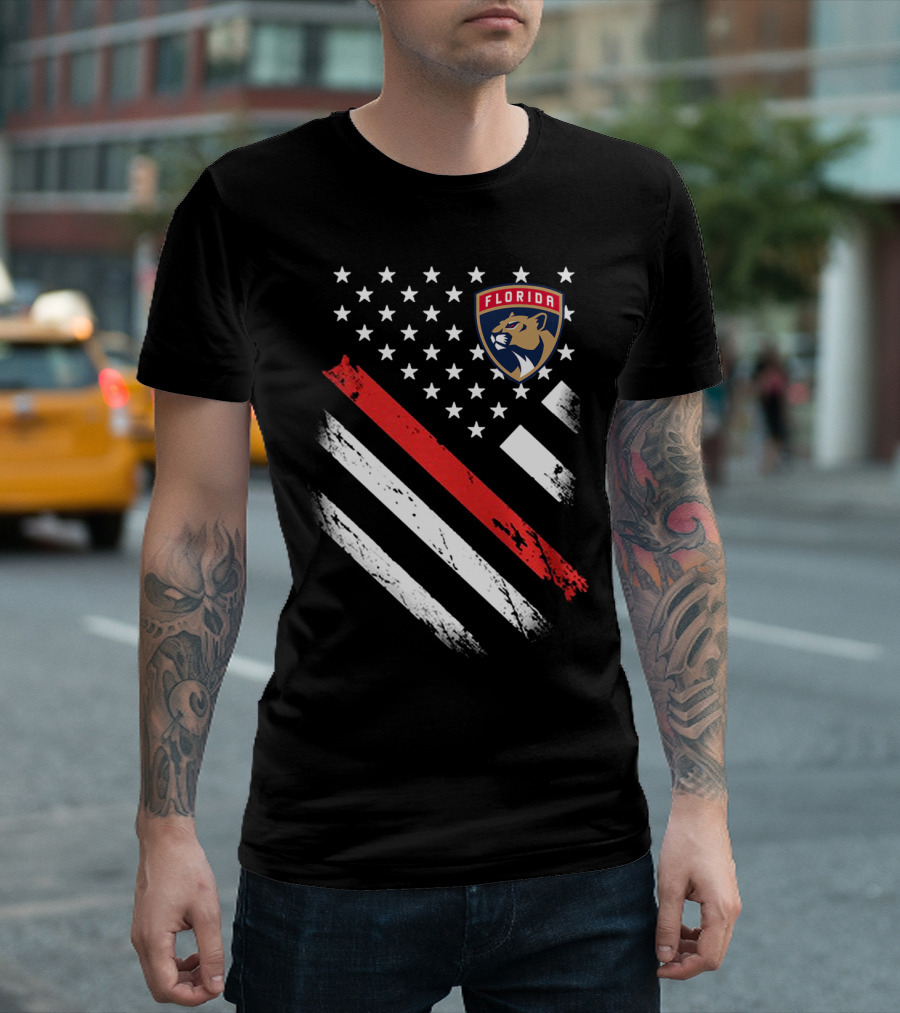 Florida Panthers American Flag Style Red Stripe T-Shirt
