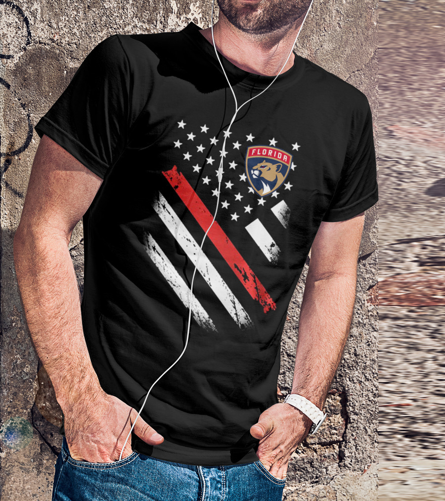 Florida Panthers American Flag Style Red Stripe T-Shirt