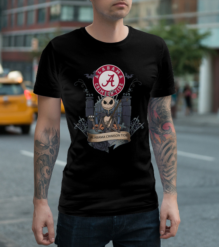 Alabama Crimson Tide Basketball Gothic Style Icon With Skeleton Character T-Shirt