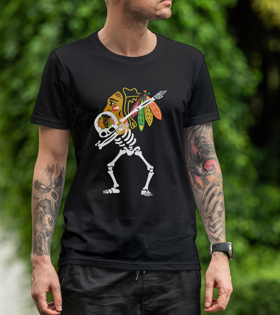 Chicago Blackhawks Skeleton Hockey Stick T-Shirt