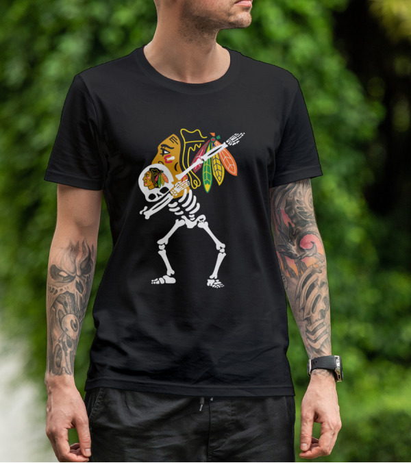 Chicago Blackhawks Skeleton Hockey Stick T-Shirt
