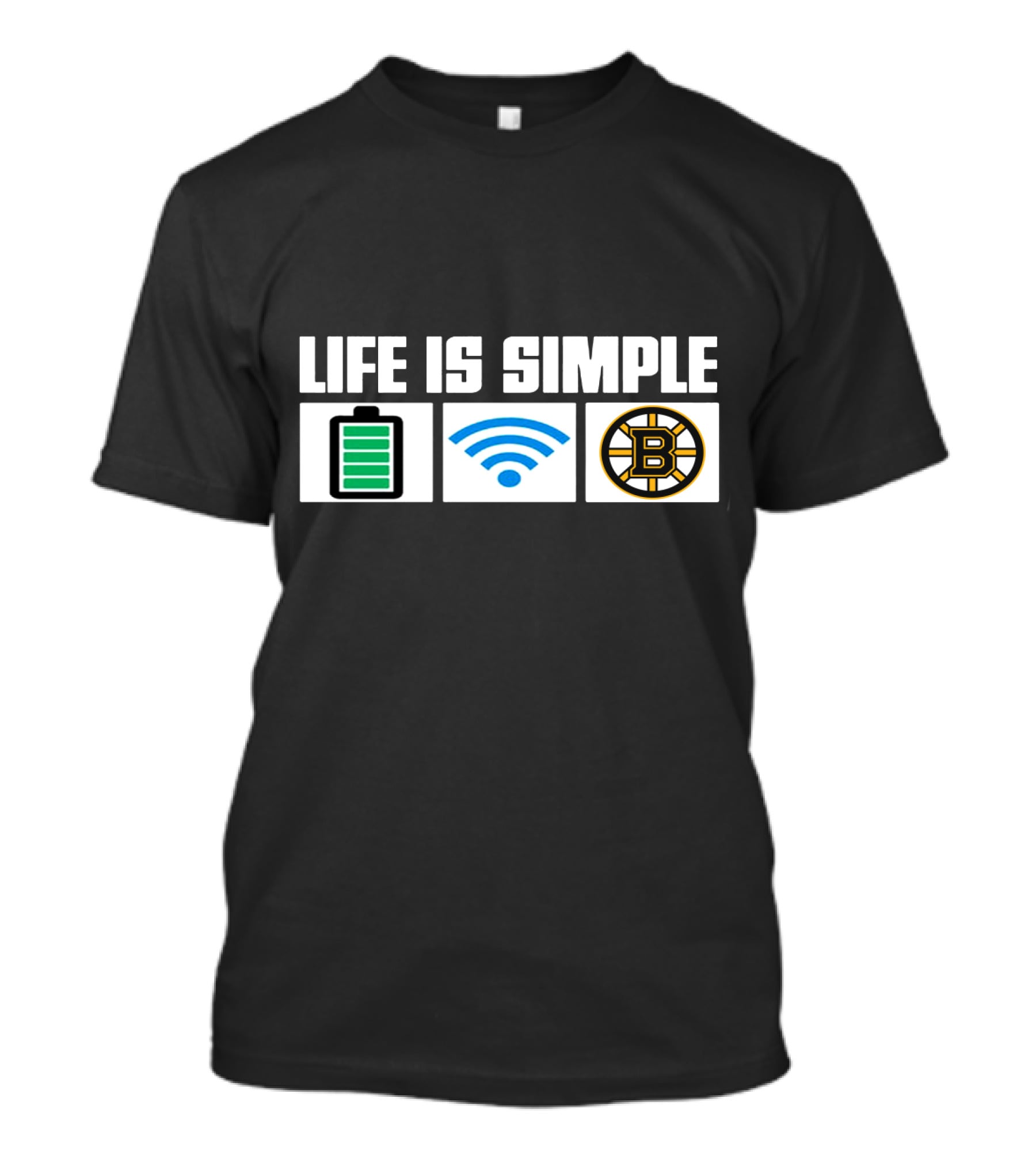 Life Is Simple Battery Wifi Boston Bruins T-Shirt
