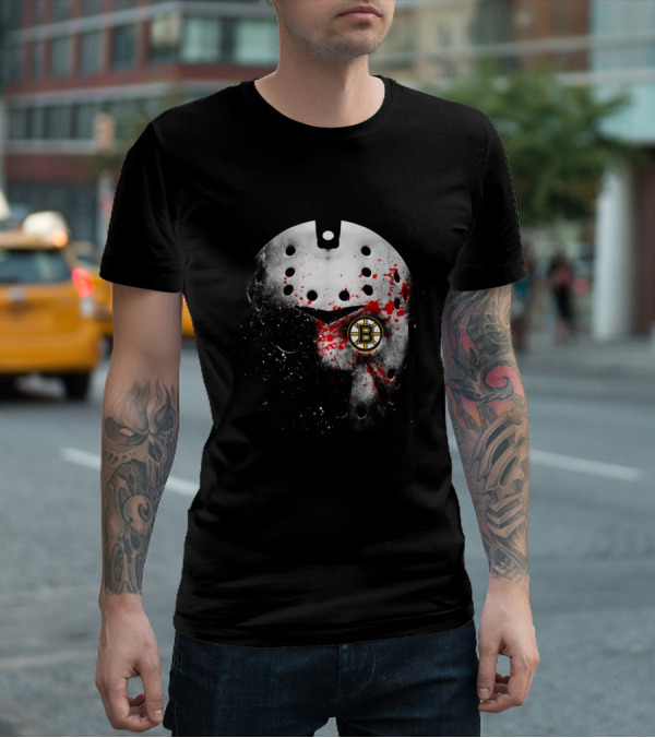 Boston Bruins Hockey Mask Blood Splatter T-Shirt