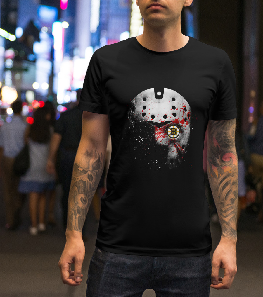 Boston Bruins Hockey Mask Blood Splatter T-Shirt