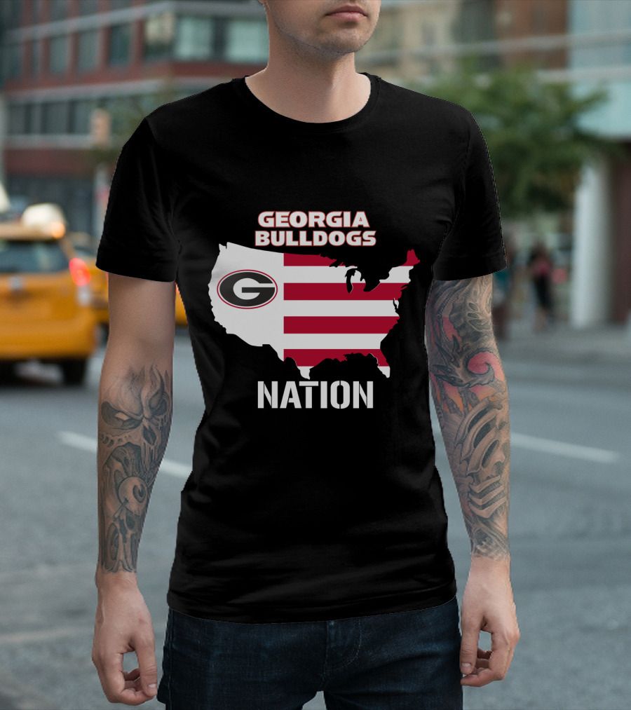 Georgia Bulldogs Nation Map Red And White Stripes T-Shirt