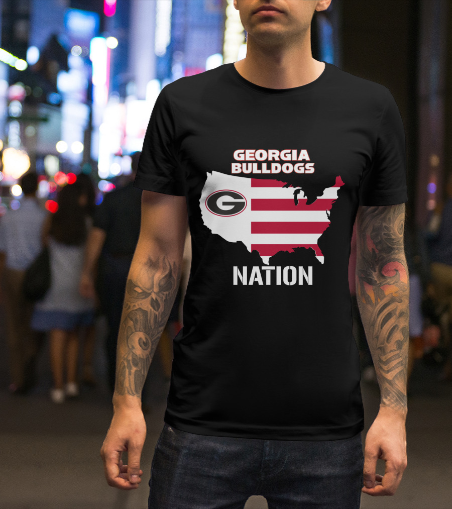 Georgia Bulldogs Nation Map Red And White Stripes T-Shirt