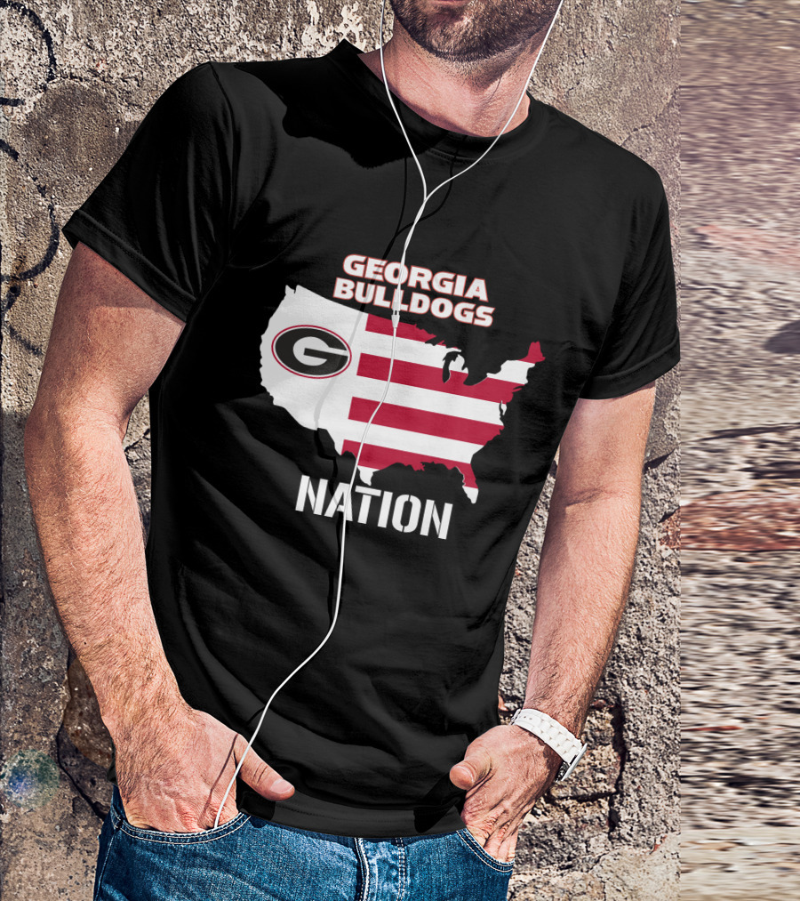 Georgia Bulldogs Nation Map Red And White Stripes T-Shirt