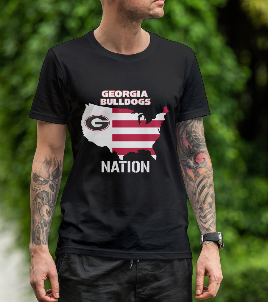 Georgia Bulldogs Nation Map Red And White Stripes T-Shirt