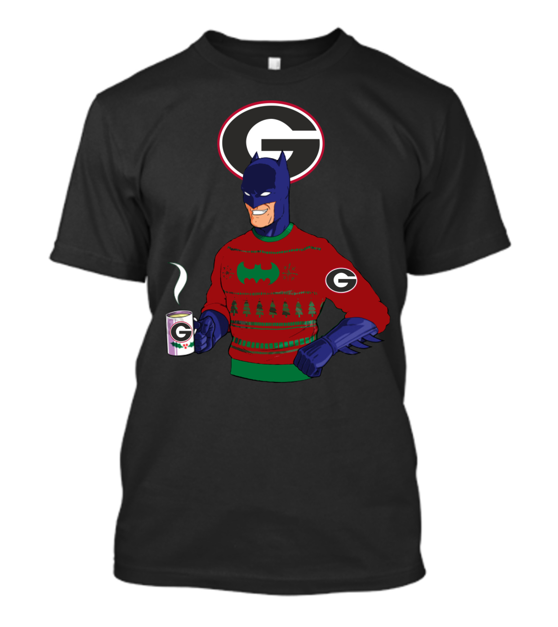 Georgia Bulldogs Batman Christmas Sweater With Logo And Coffee Mug T-Shirt