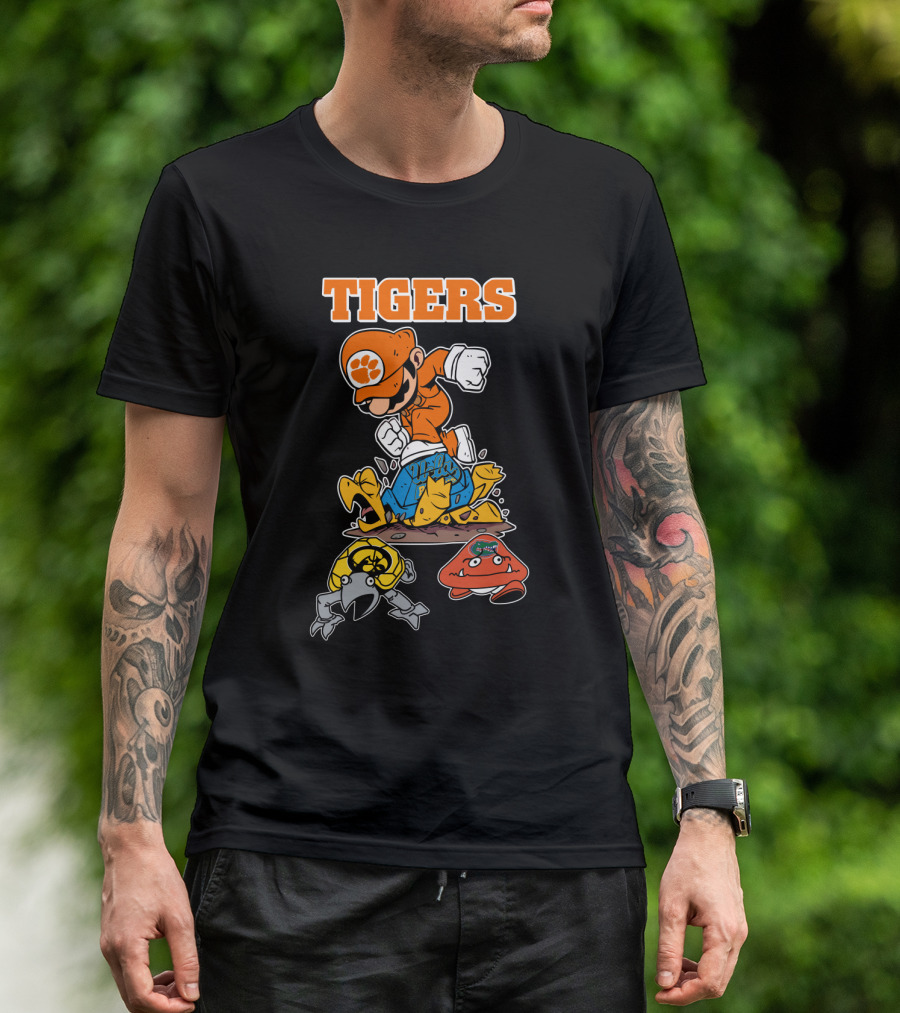 Tigers Clemson Parody Style Iconic Character Jumping Action T-Shirt