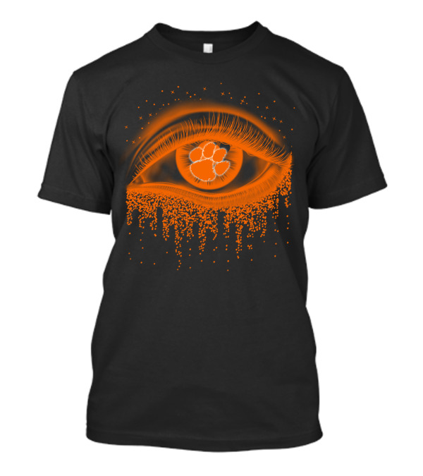 Clemson Tigers Football Eye With Orange Tiger Paw Logo And Starry Drips T-Shirt