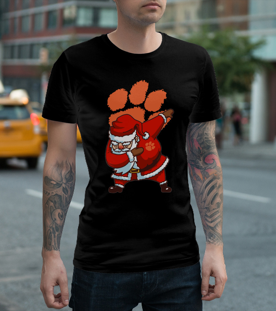 Clemson Tigers Football Dabbing Santa With Paw Print T-Shirt