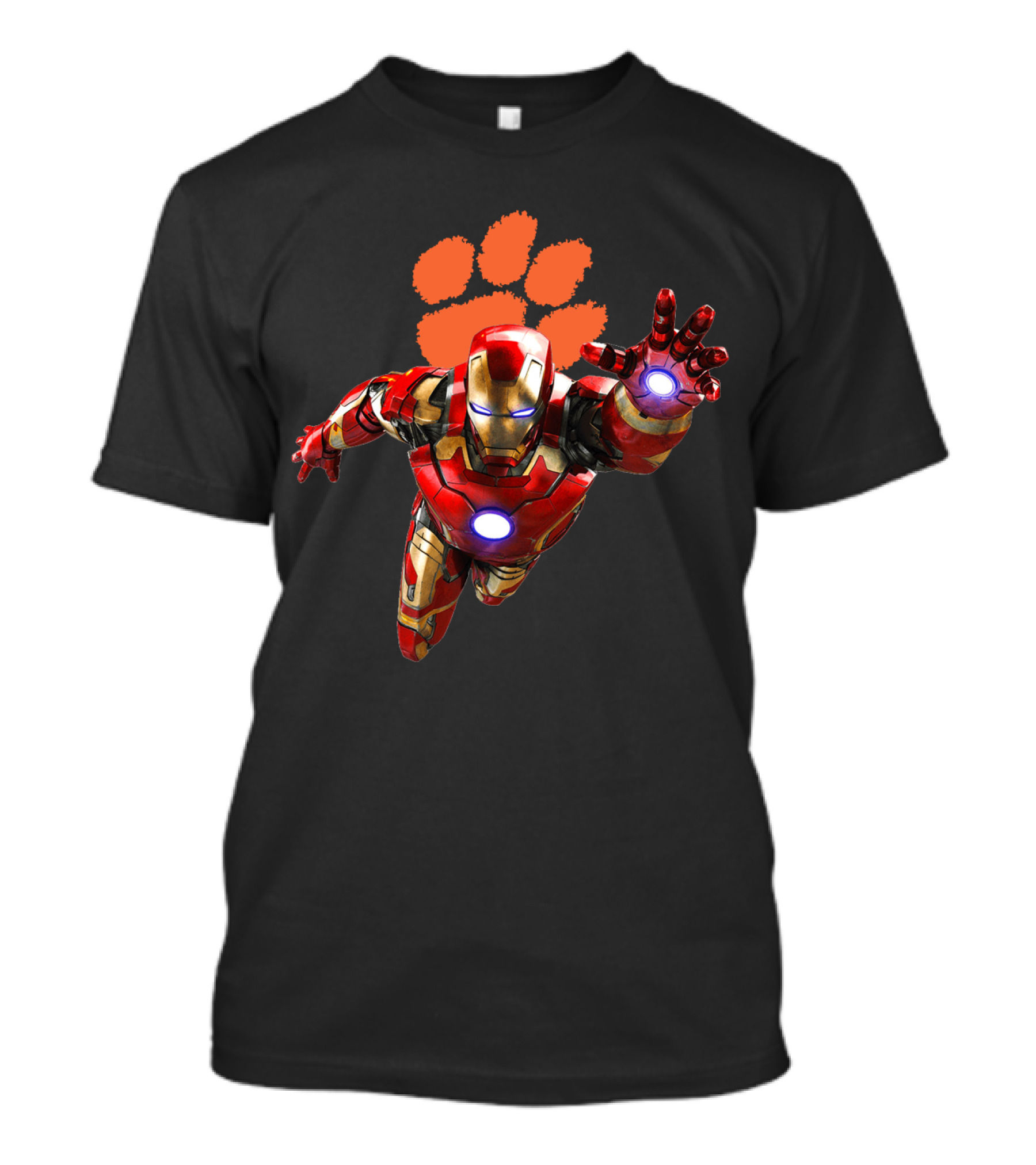 Clemson Tigers Iron Man Flying Paw Print Football T-Shirt