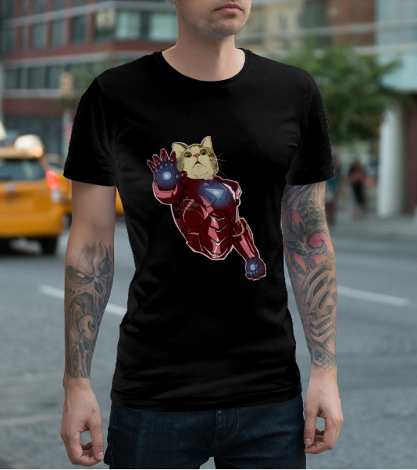 Cat Cute Iron Superhero Armor T-Shirt