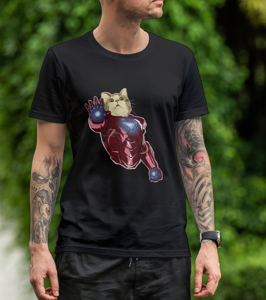 Cat Cute Iron Superhero Armor T-Shirt
