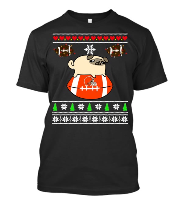 Cleveland Browns Pug Christmas Football T-Shirt