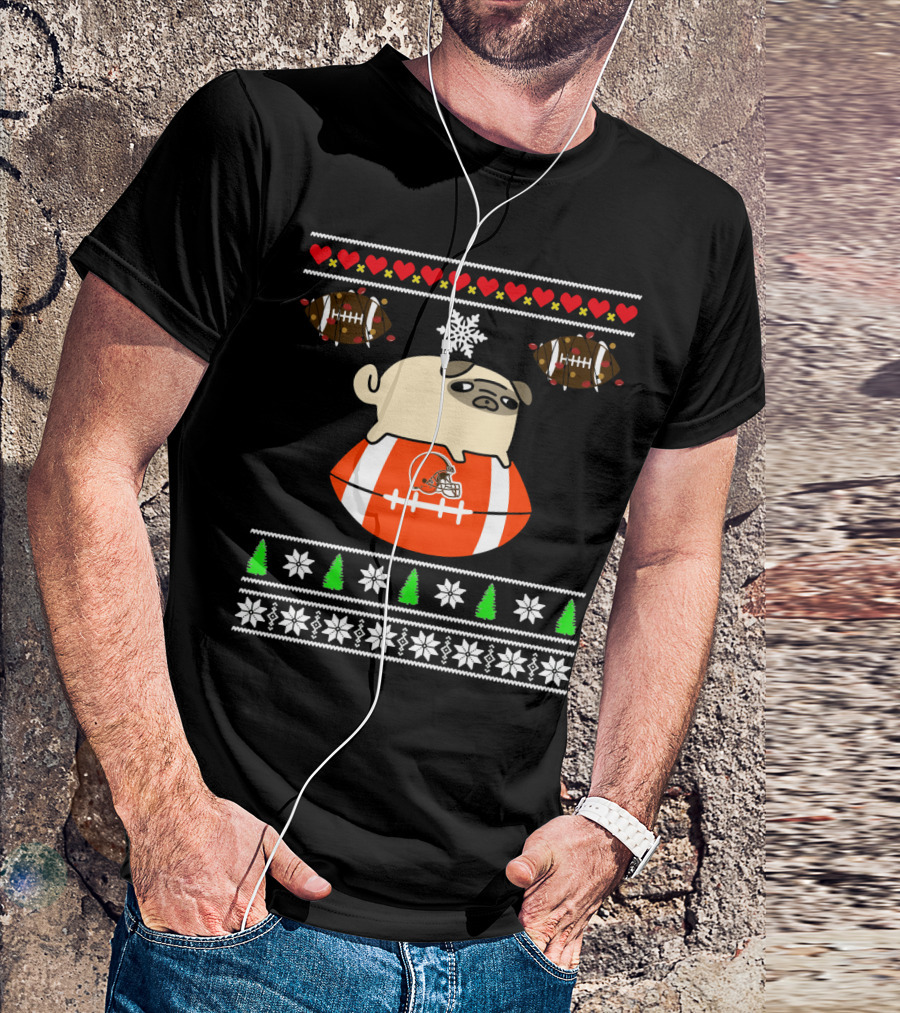 Cleveland Browns Pug Christmas Football T-Shirt