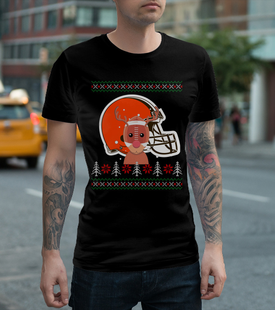 Cleveland Browns Christmas Reindeer Helmet T-Shirt