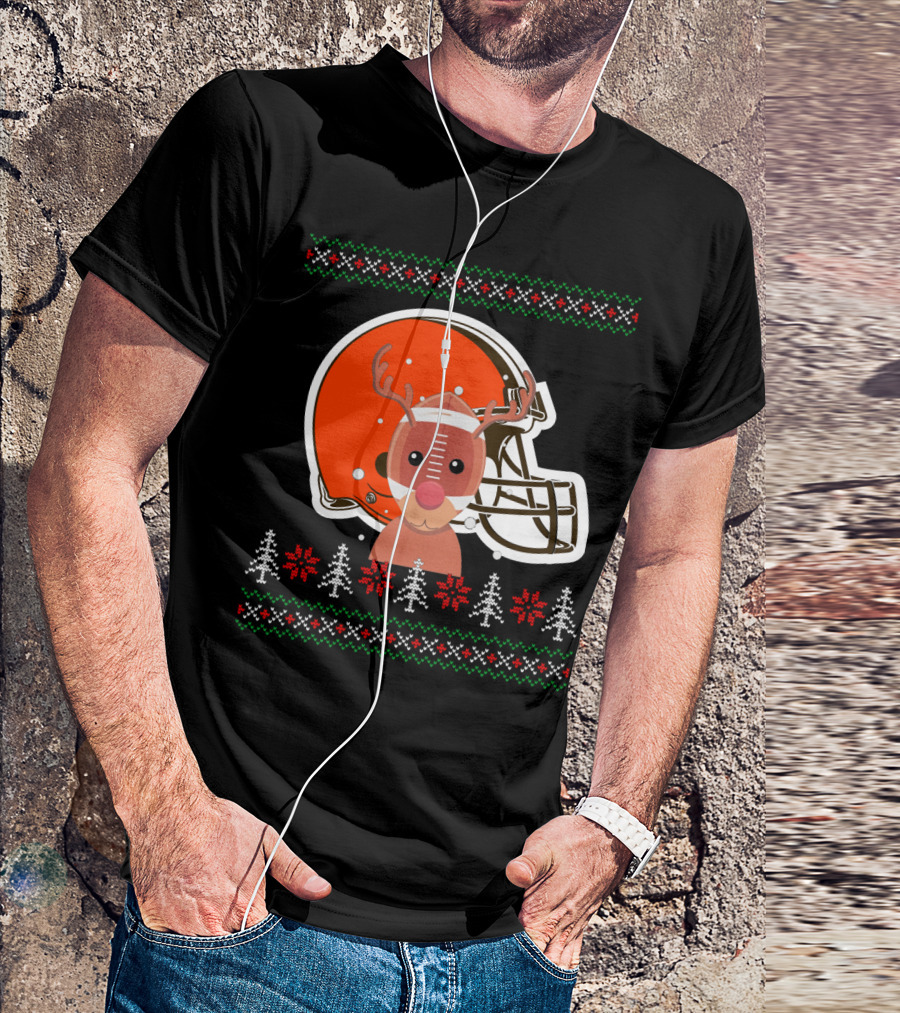 Cleveland Browns Christmas Reindeer Helmet T-Shirt