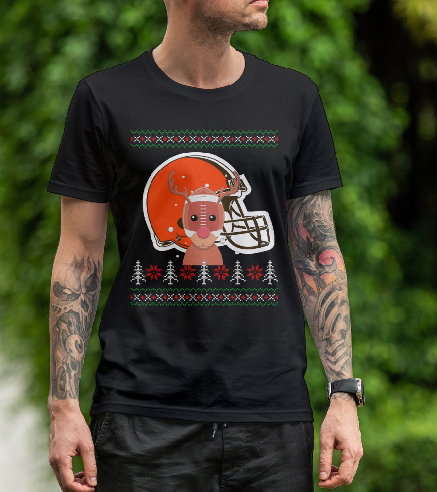 Cleveland Browns Christmas Reindeer Helmet T-Shirt