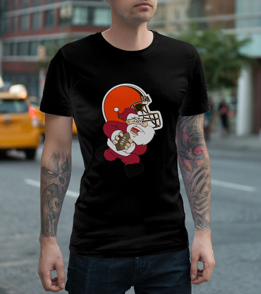 Cleveland Browns Santa Football Helmet T-Shirt