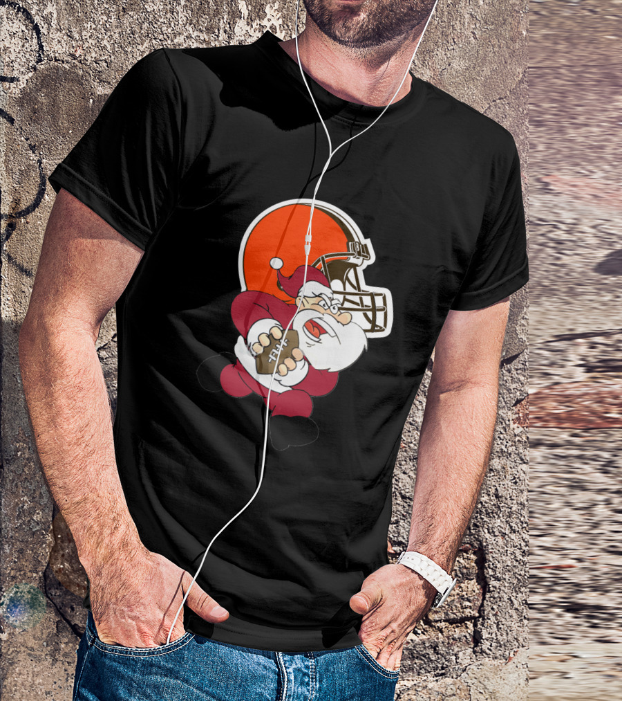 Cleveland Browns Santa Football Helmet T-Shirt