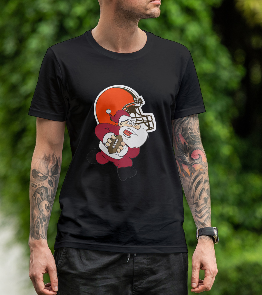 Cleveland Browns Santa Football Helmet T-Shirt