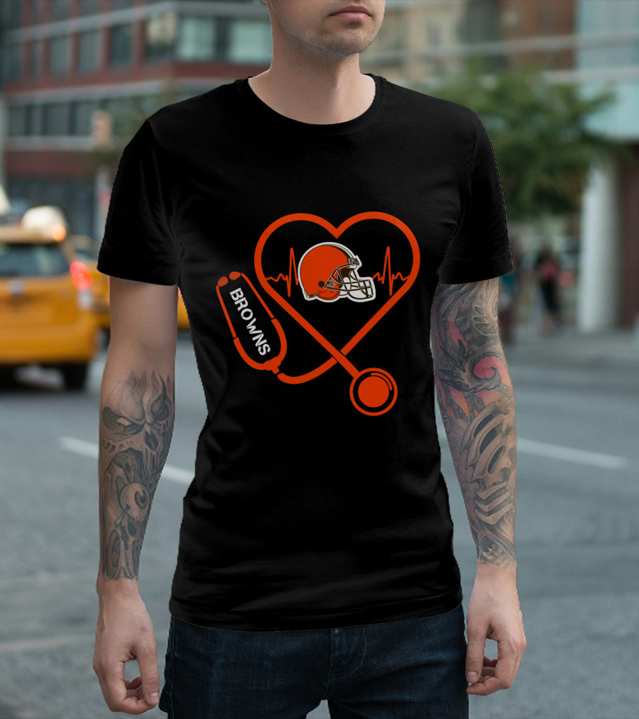 Cleveland Browns Heartbeat Stethoscope Football Helmet Passion T-Shirt