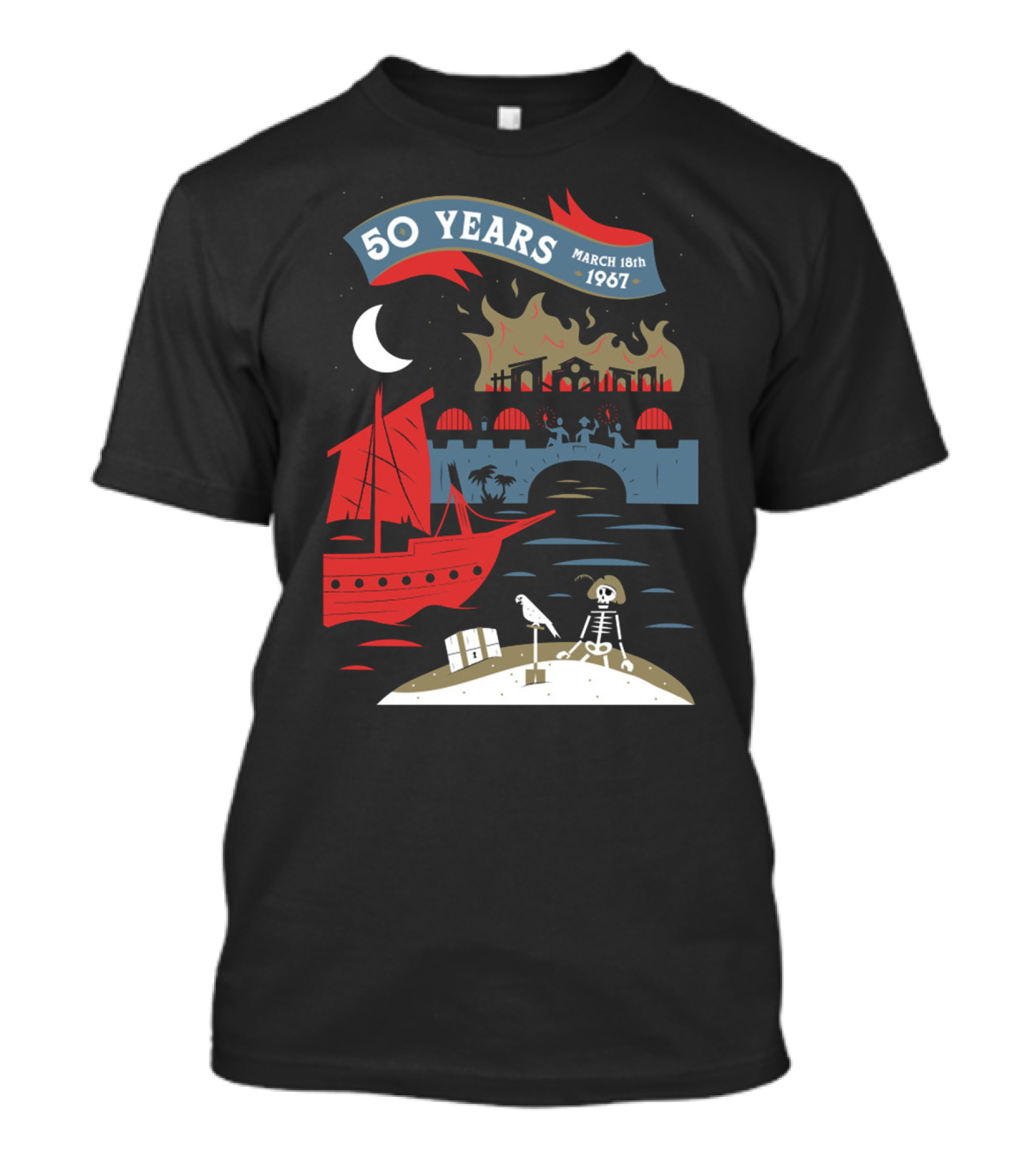 Years March 18Th 1967 Disney Films Adventure At Sea Skeleton Pirate Scene T-Shirt