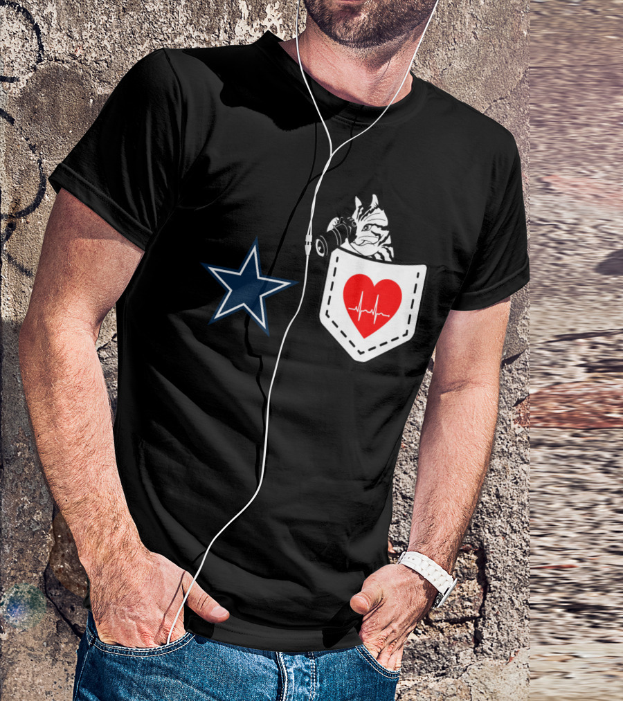 Dallas Cowboys Star Cat In Heartbeat Pocket T-Shirt