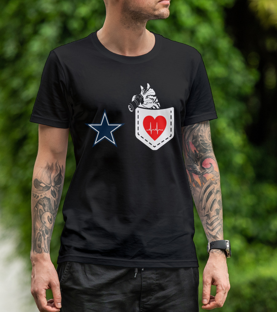Dallas Cowboys Star Cat In Heartbeat Pocket T-Shirt