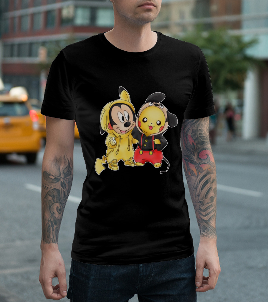Mickey Pikachu Crossover Characters in Hoodie Costumes T-Shirt
