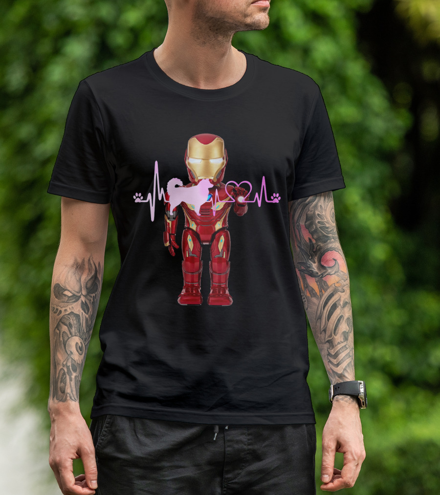Iron Hero Heartbeat With Australian Shepherd Silhouette T-Shirt