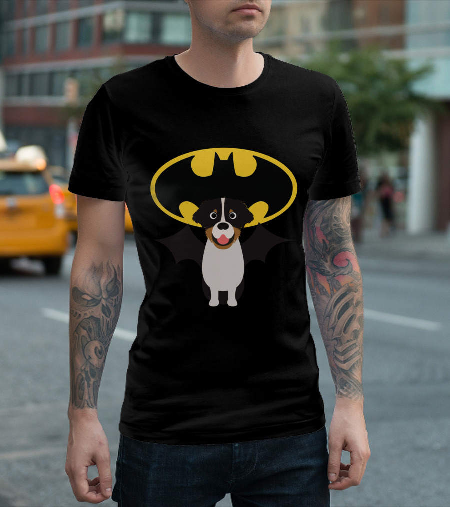 Australian Shepherd Dog With Batman Bat Symbol T-Shirt