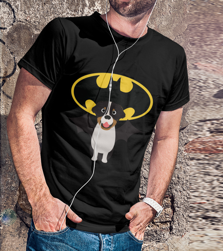 Australian Shepherd Dog With Batman Bat Symbol T-Shirt