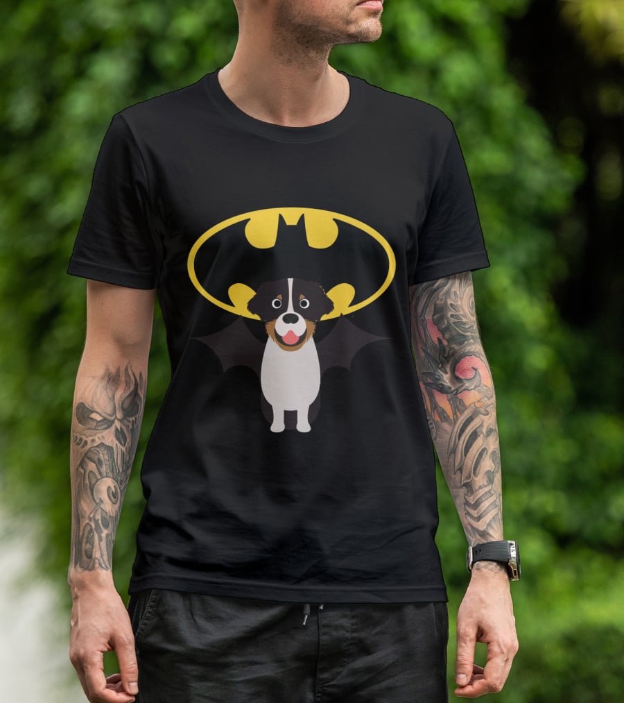 Australian Shepherd Dog With Batman Bat Symbol T-Shirt