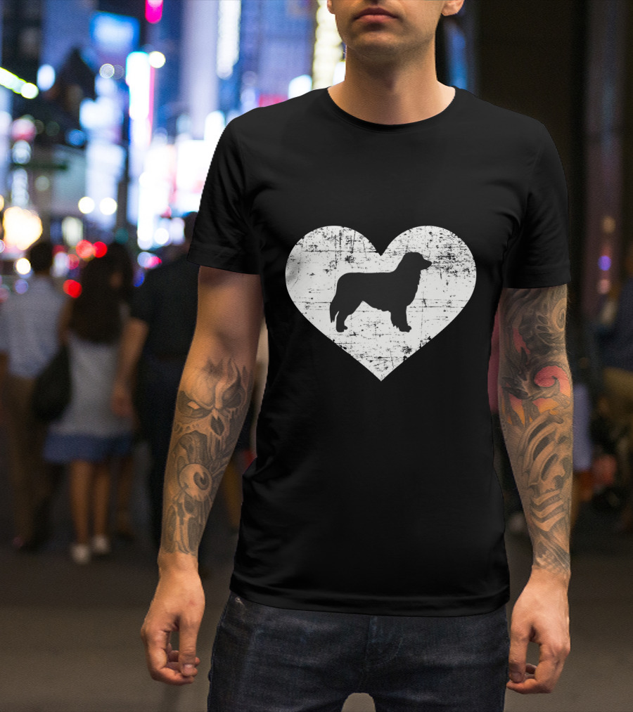 Love For Australian Shepherd Silhouette In Distressed Heart T-Shirt