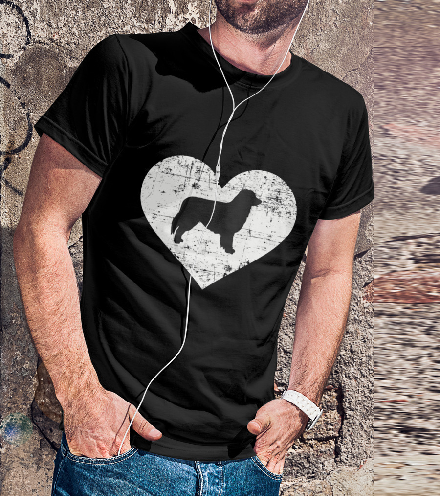 Love For Australian Shepherd Silhouette In Distressed Heart T-Shirt