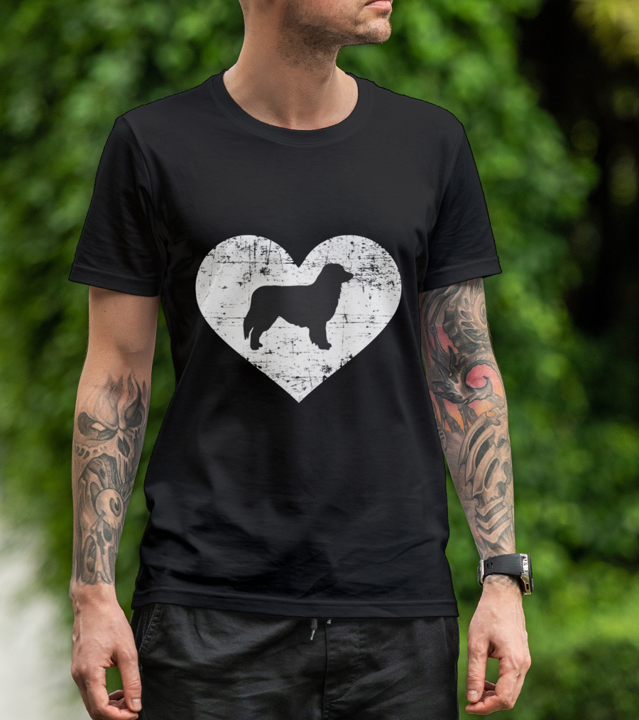 Love For Australian Shepherd Silhouette In Distressed Heart T-Shirt