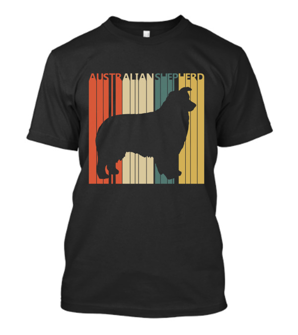 Australian Shepherd Silhouette With Vintage Stripes T-Shirt