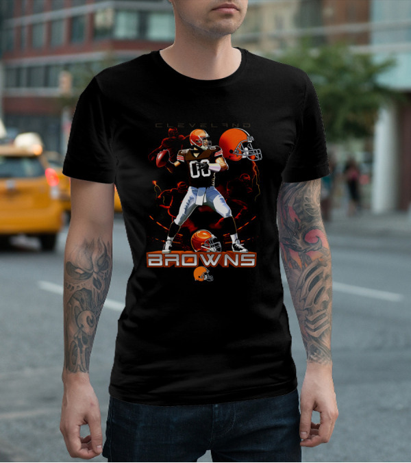 Cleveland Browns Quarterback Football Player With Helmets And Action Poses T-Shirt